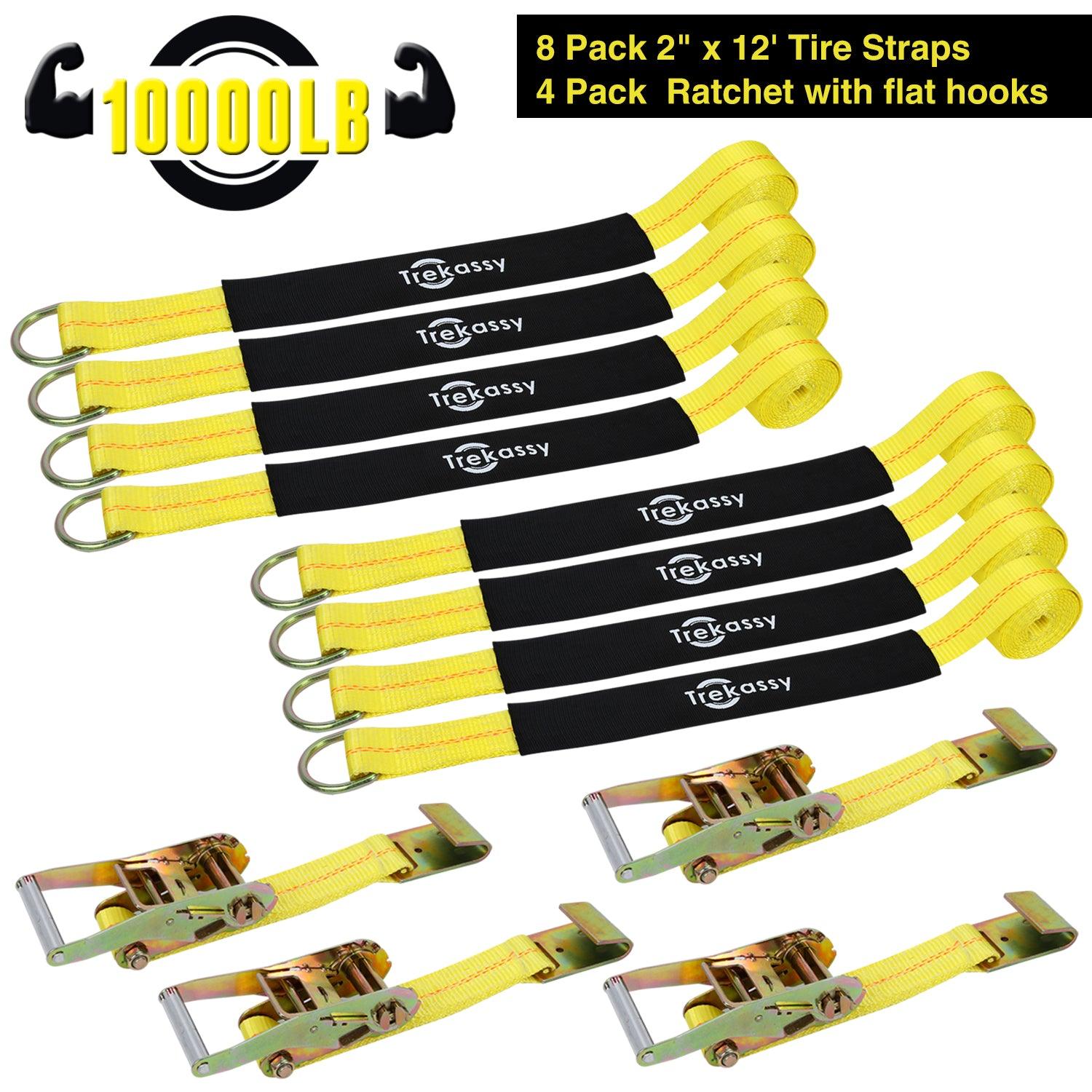 8 Pack Axle Straps Car Trailer Hauler Ratchet Tie Down Straps with