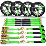 【4 pack】 2"x12' Wheel Lasso Strap Snap Hook Ratchet Tire Tie Down Car Hauler Kit - Autojoy