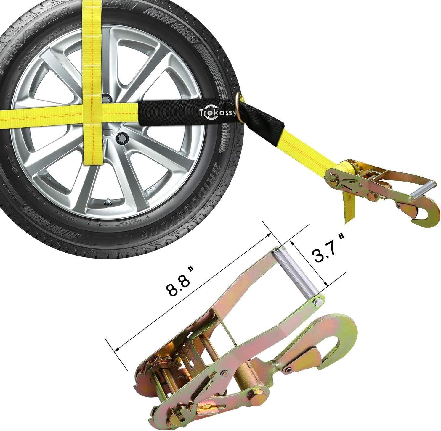 Automotive Wheel Tie Down with Swivel Hooks
